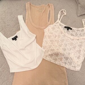 Aerie Ribbed and Lace Tank Tops - Cream and White